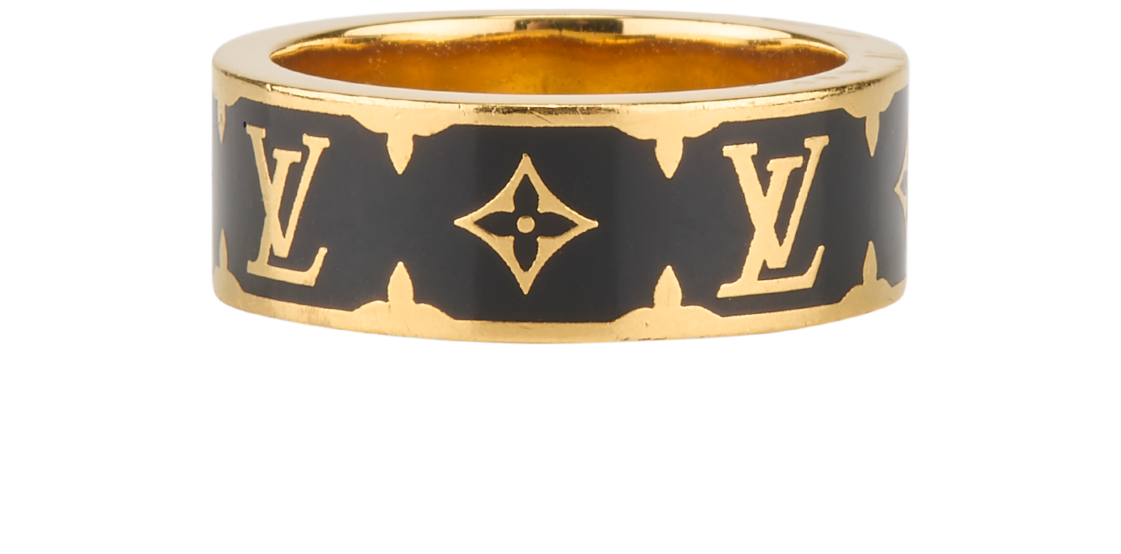 Louis Vuitton Nanogram Enamel Ring, &pound;180, Jewellery, Black/Gold, Brass, Back view