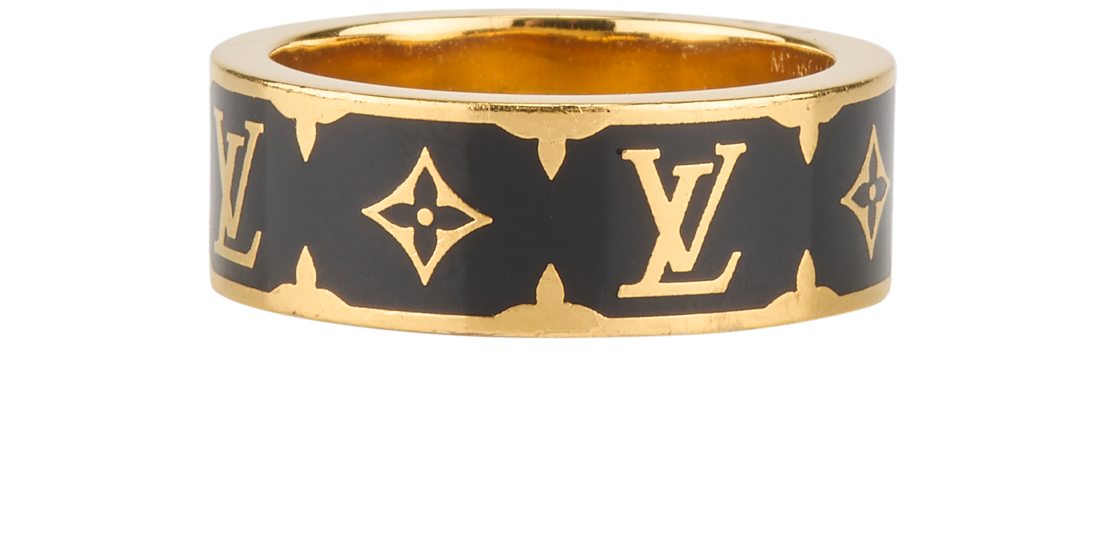Louis Vuitton Nanogram Enamel Ring, &pound;180, Jewellery, Black/Gold, Brass, Bottom view