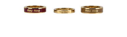 Miu Miu Logo Trio Ring Set, £250, Jewellery, Beige/Burgundy/Gold, Brass, Front view