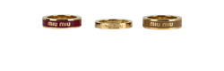 Miu Miu Logo Trio Ring Set, Brass, Gold/Beige/Burgundy, Sz J, MII, DB/B, 3