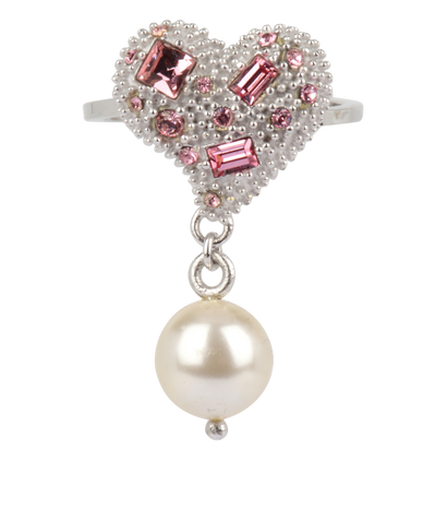 Miu Miu Embellished Heart Ring, &pound;150, Jewellery, Pink/Silver, Sterling Silver, Front view