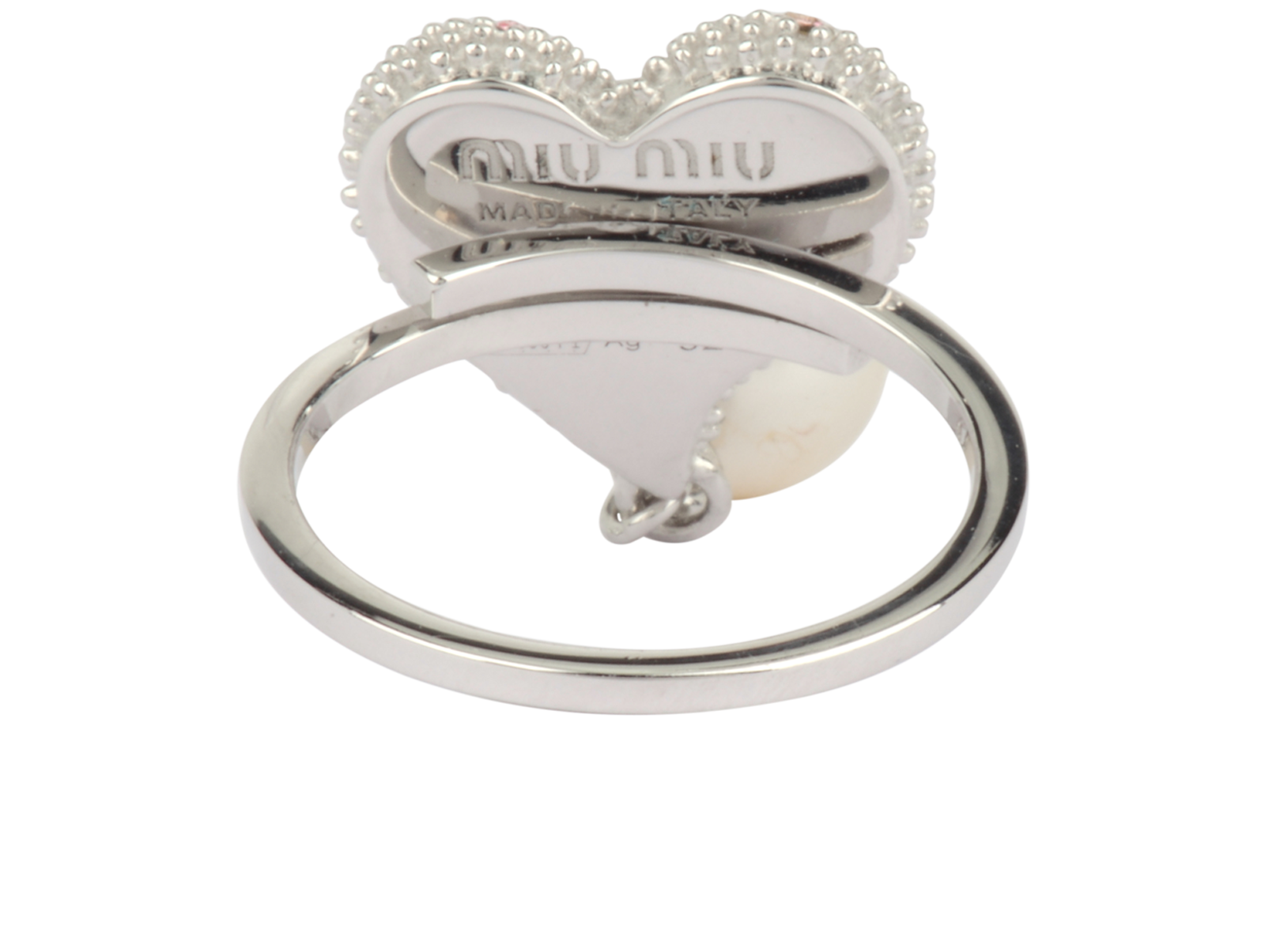 Miu Miu Embellished Heart Ring, &pound;150, Jewellery, Pink/Silver, Sterling Silver, Back view