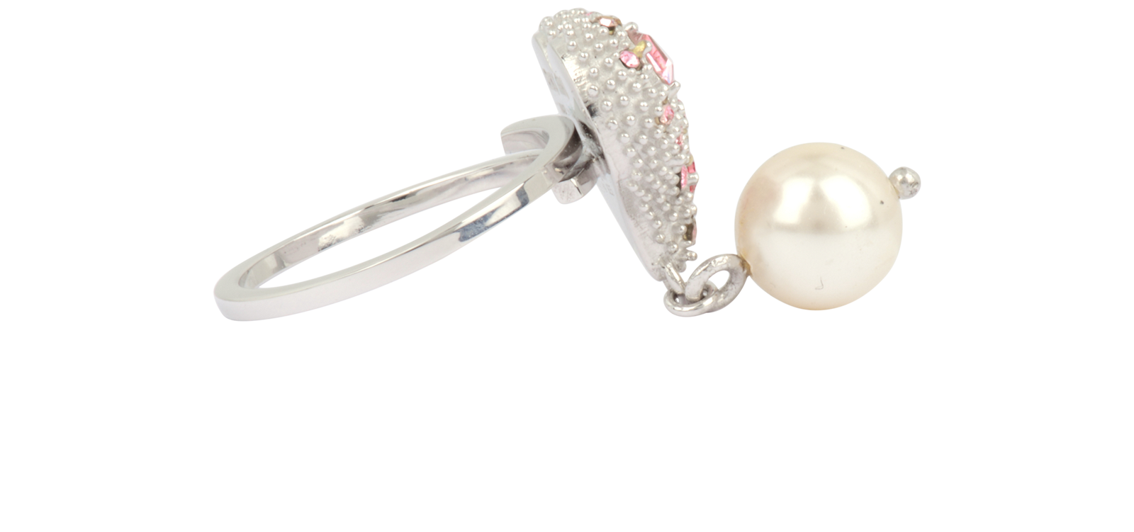 Miu Miu Embellished Heart Ring, &pound;150, Jewellery, Pink/Silver, Sterling Silver, Side view