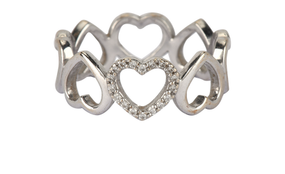 Tiffany & Co Diamond Open Loving Heart Ring, &pound;850, Jewellery, Silver, White Gold, Front view