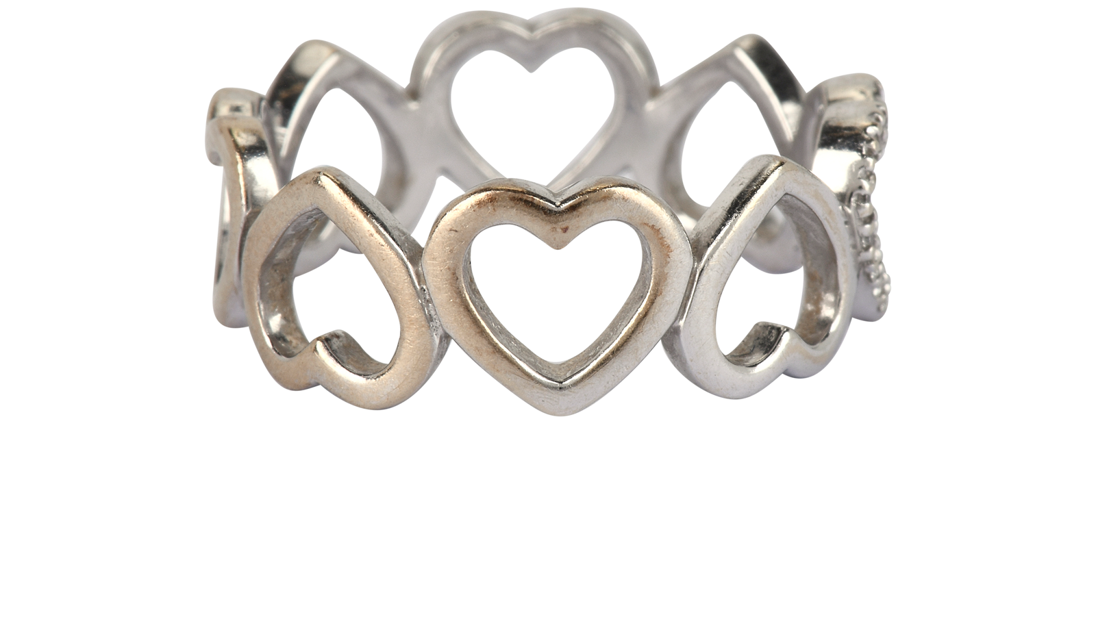 Tiffany & Co Diamond Open Loving Heart Ring, &pound;850, Jewellery, Silver, White Gold, Side view