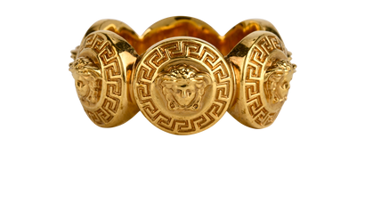 Versace Tribute Medusa Ring, &pound;130, Jewellery, Gold, Brass, Front view