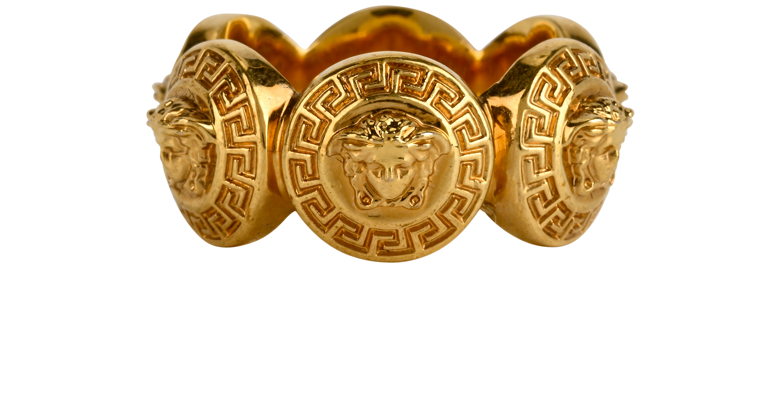 Versace Tribute Medusa Ring, &pound;130, Jewellery, Gold, Brass, Side view