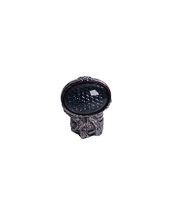 YSL Arty Stone Ring,Metal/Silver,Black