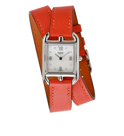 Hermes Cape Cod Watch, &pound;2,750, Jewellery, Orange, Leather/Mother of Pearl, Front view