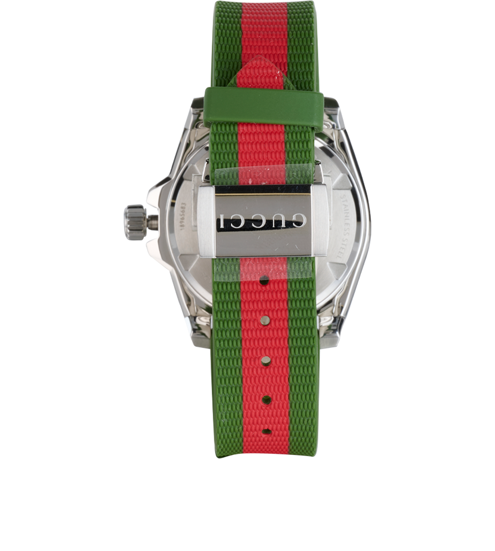 Gucci Web Dive Watch, &pound;650, Jewellery, Green/Red/Silver, Stainless Steel, Back view