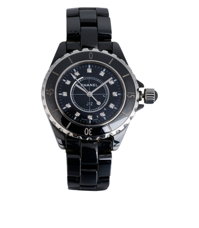 Chanel J12 Watch 33mm, &pound;2,500, Jewellery, Black, Enamel Coated Ceramic/Stainless Steel, Front view
