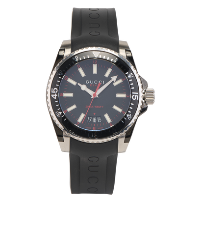Gucci YA136303 Dive Watch, &pound;310, Jewellery, Black/Silver, Rubber/Stainless Steel, Front view