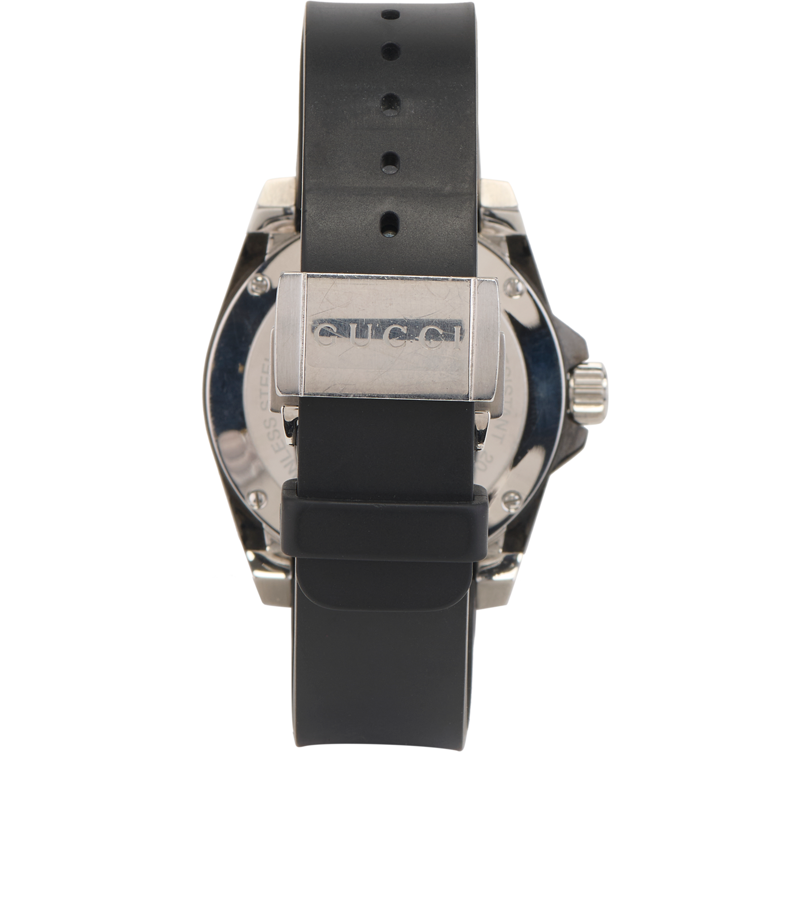 Gucci YA136303 Dive Watch, &pound;310, Jewellery, Black/Silver, Rubber/Stainless Steel, Back view