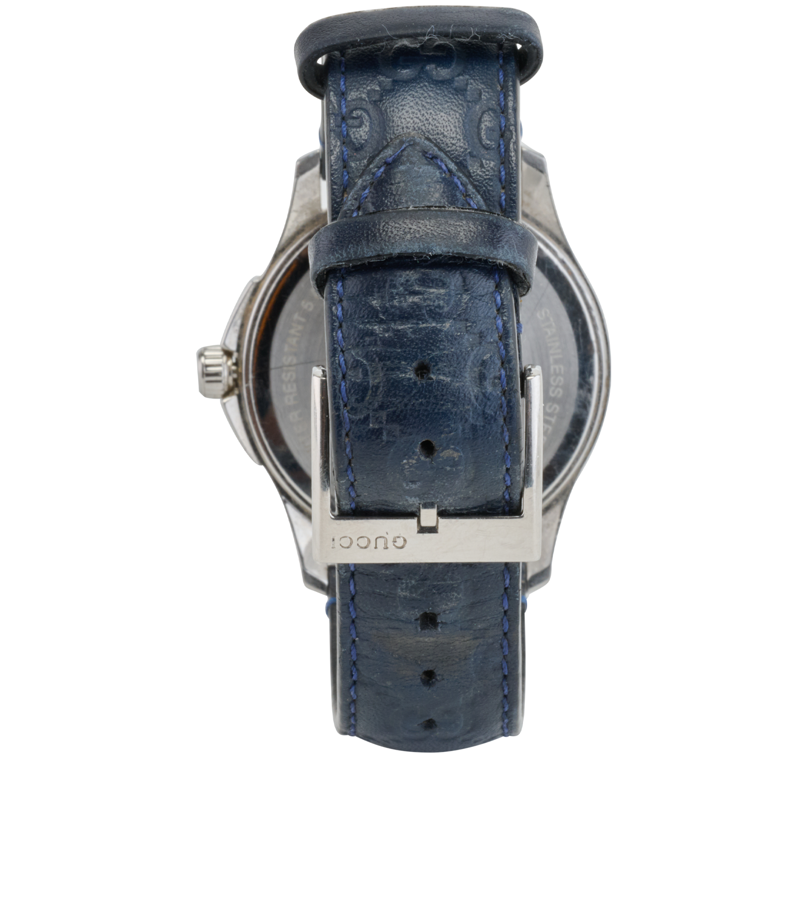 Gucci YA1264032 Timeless-G Watch, &pound;210, Jewellery, Navy, Stainless Steel, Back view