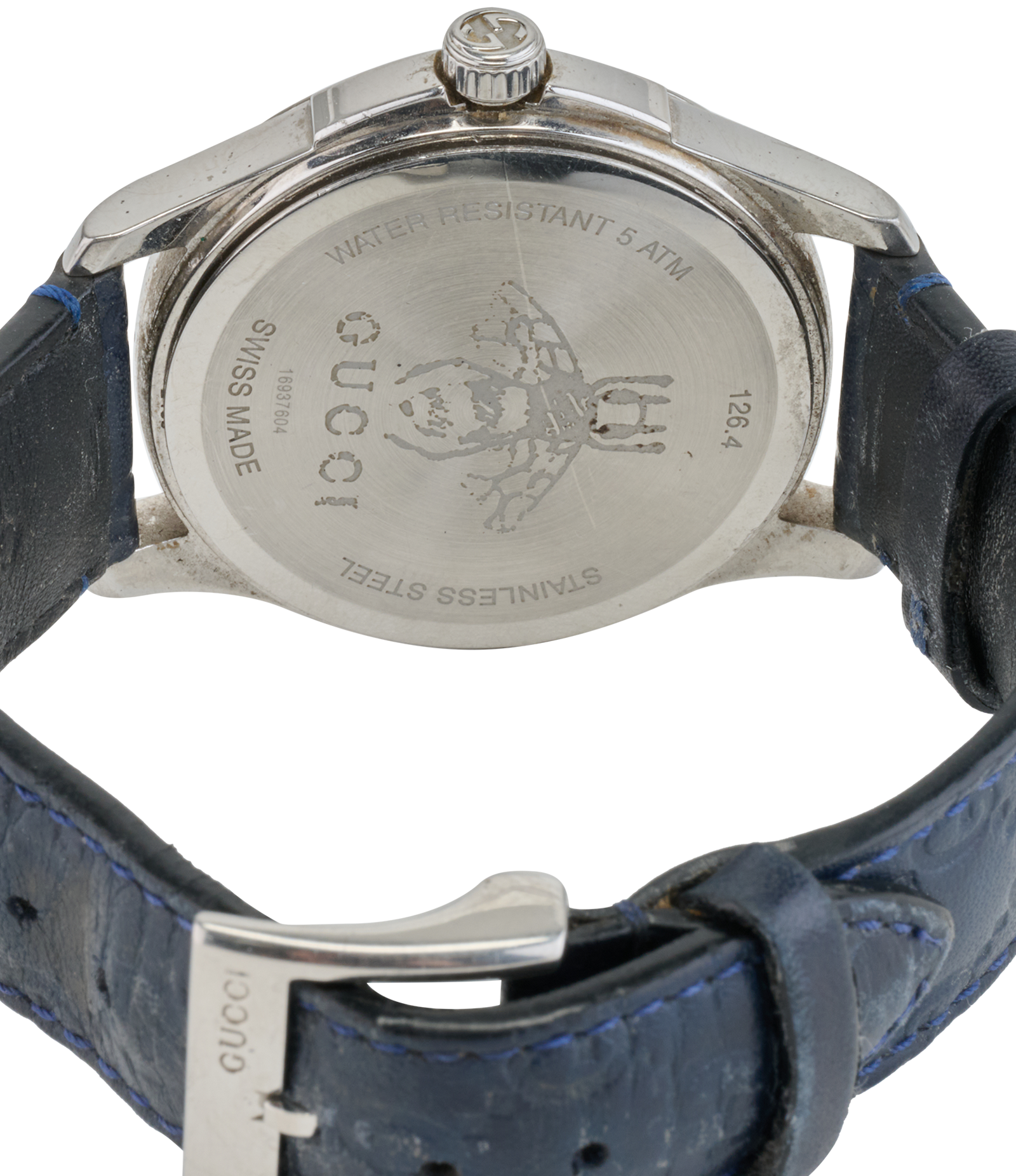 Gucci YA1264032 Timeless-G Watch, &pound;210, Jewellery, Navy, Stainless Steel, Other view