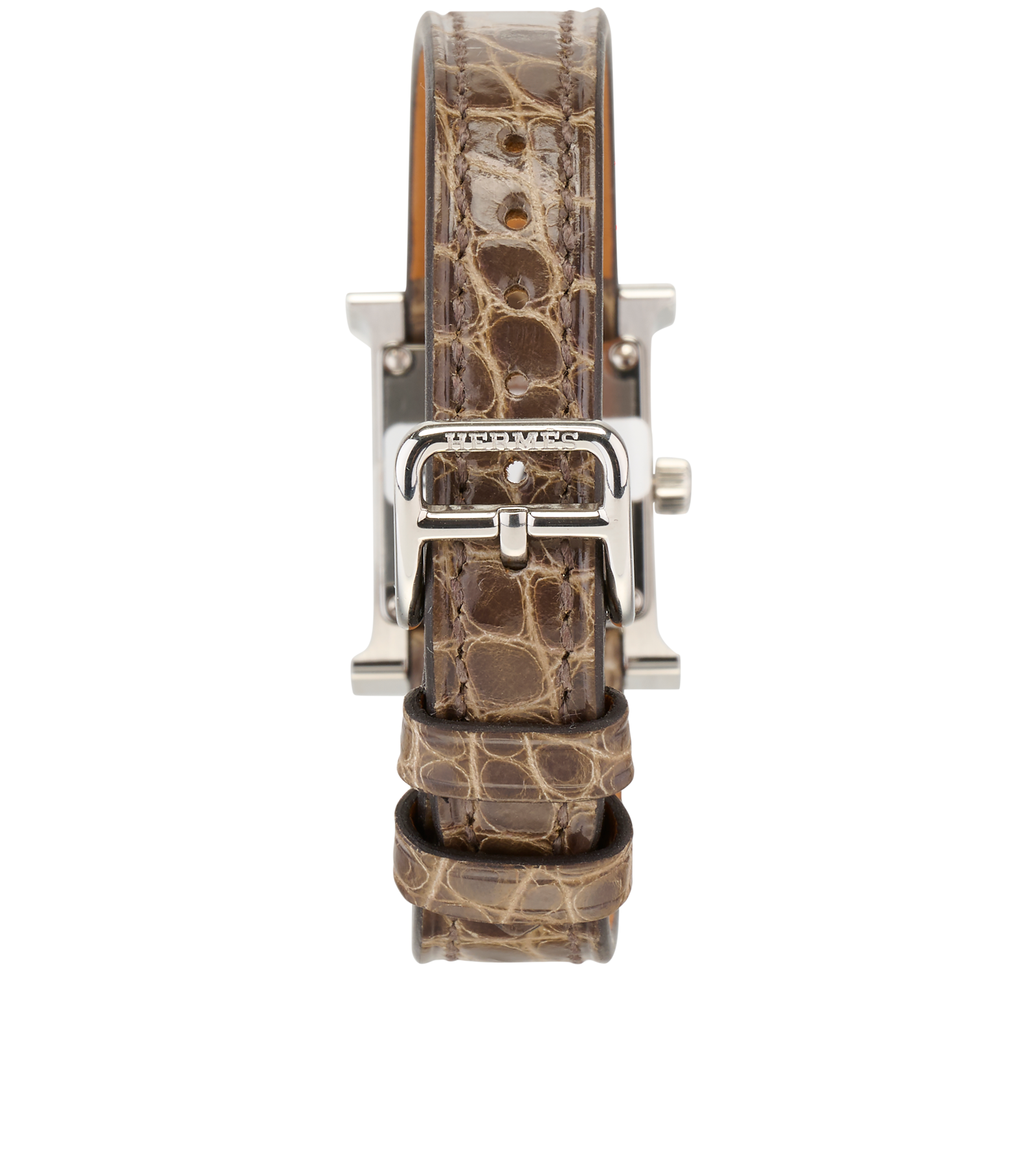 Hermes Mini Heure H Watch, &pound;3,500, Jewellery, Brown, Alligator/Stainless Steel, Back view