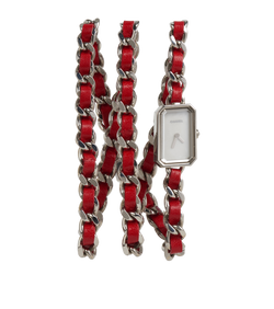 Chanel Premiere Iconic Chain Watch,Steel/Leather,Red/Silver, MIS,B/Cert,3*