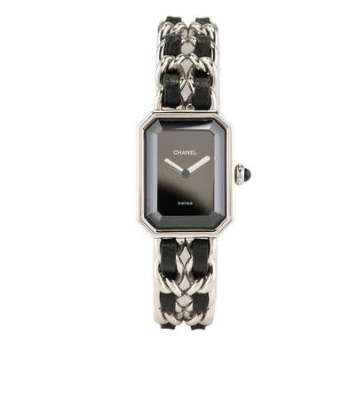 Chanel Premiere Iconic Chain Watch, &pound;2,100, Jewellery, Black/Silver, Leather/Stainless Steel, Front view