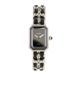 Chanel Premiere Iconic Chain Watch,Stainless Steel/Leather,Slvr/Blk,MIS,2*