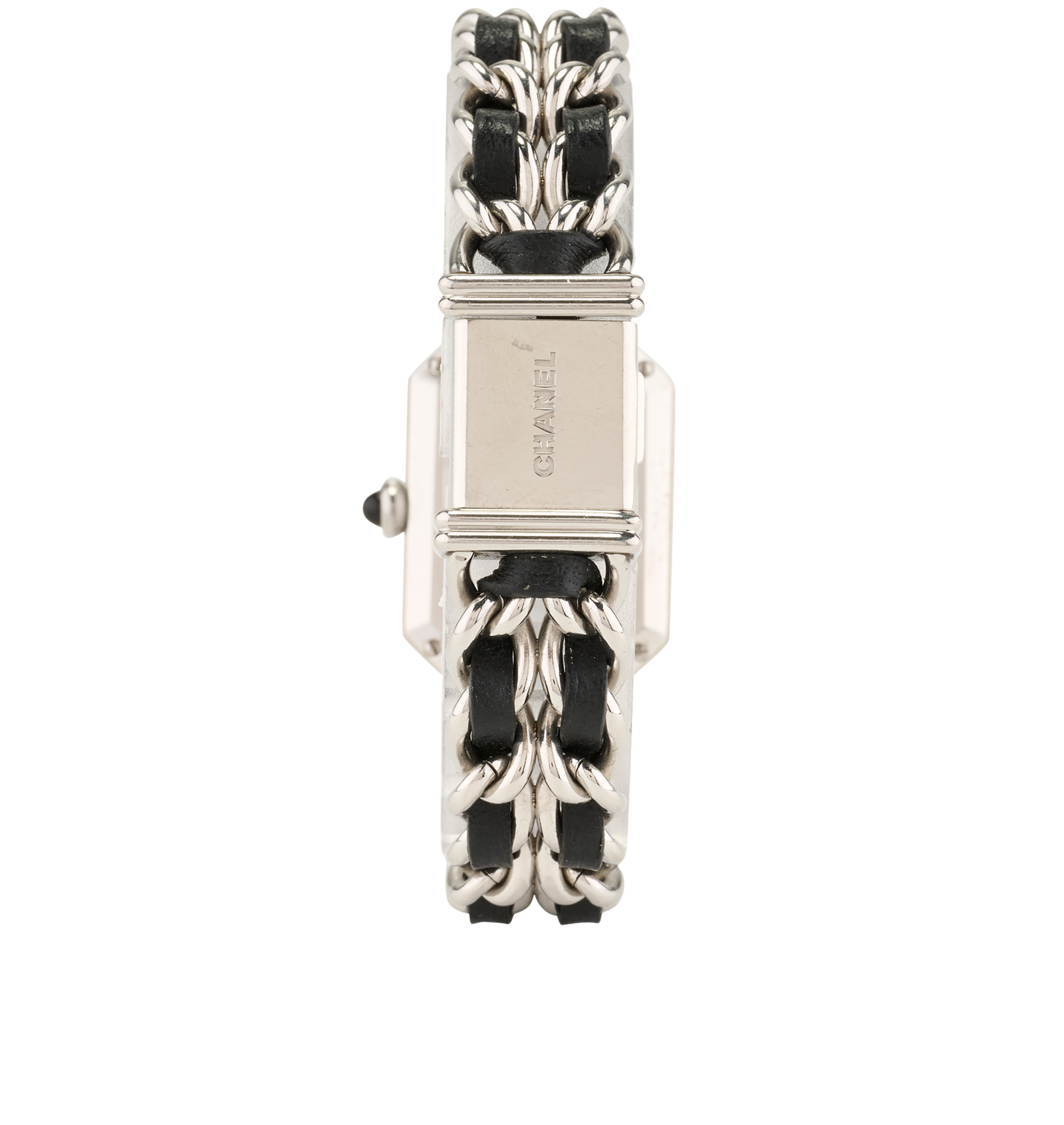 Chanel Premiere Iconic Chain Watch, &pound;2,100, Jewellery, Black/Silver, Leather/Stainless Steel, Back view