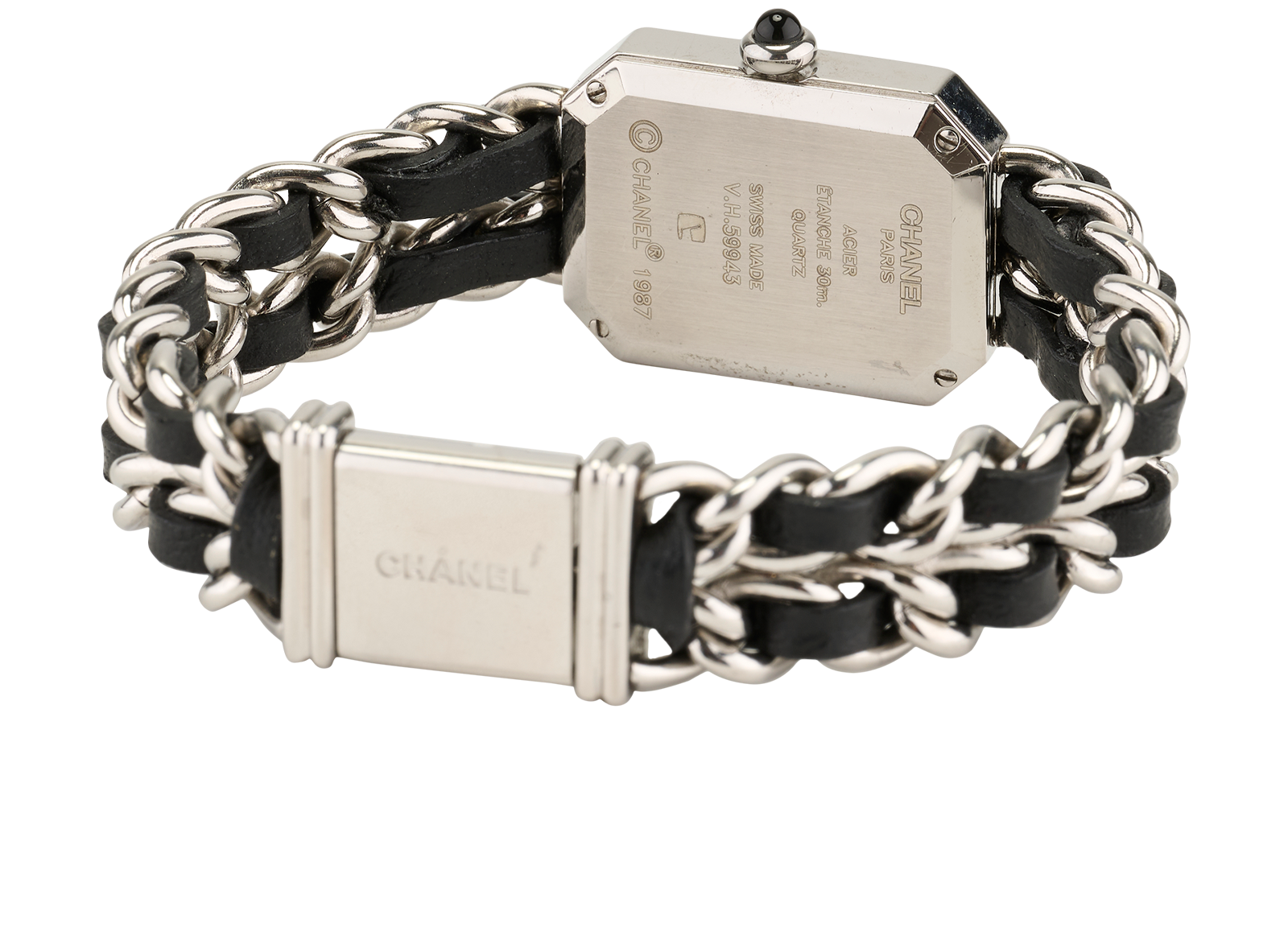 Chanel Premiere Iconic Chain Watch, &pound;2,100, Jewellery, Black/Silver, Leather/Stainless Steel, Other view