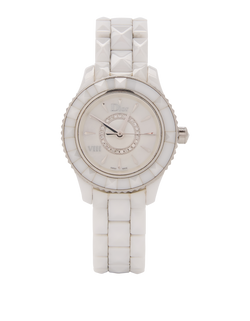 Christian Dior VIII 28mm Watch, Ceramic/Steel/Diamond, White, MIS,AC/B,3*
