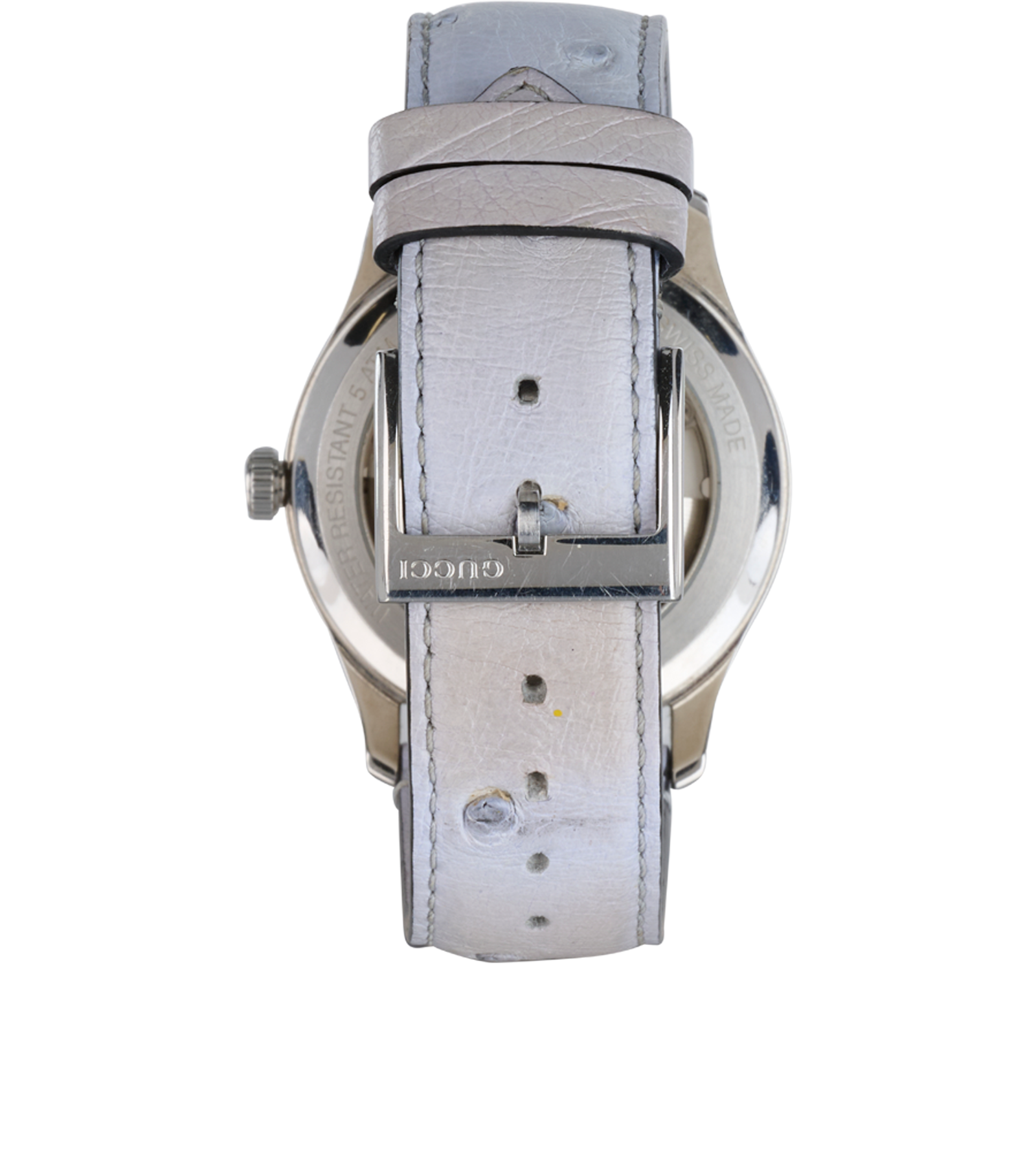 Gucci Kingsnake G-Timeless Automatic Watch, &pound;295, Jewellery, Light Blue, Ostrich, Back view