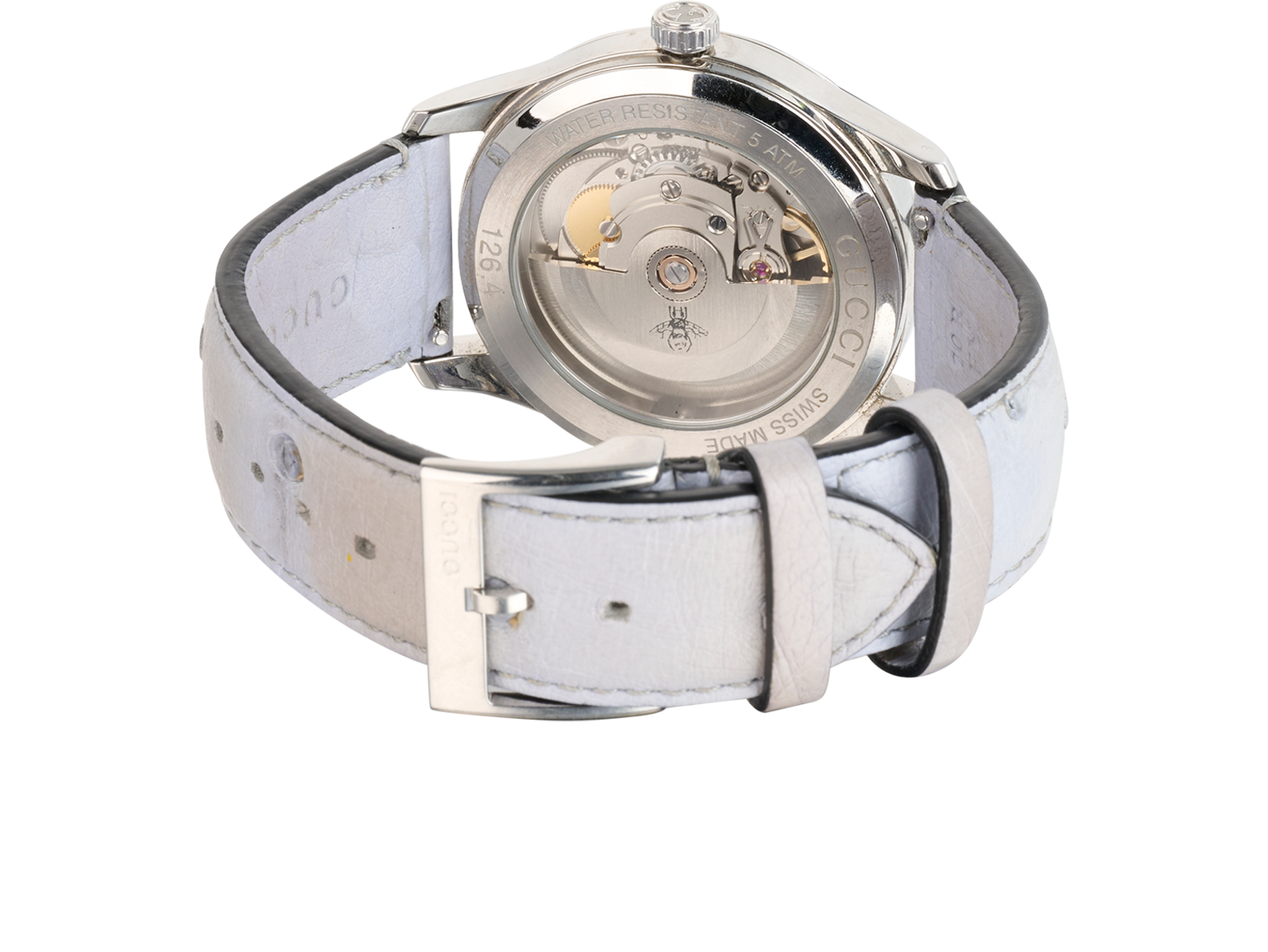 Gucci Kingsnake G-Timeless Automatic Watch, &pound;295, Jewellery, Light Blue, Ostrich, Other view