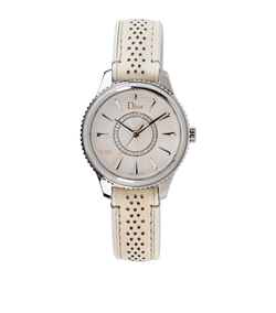 Christian Dior VIII 32mm Watch, Steel/Leather/Diamond, White, MIS, B, 3*