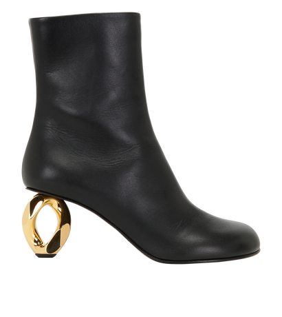 JW Anderson Chain Heel Boots, &pound;250, Shoes, Black, Leather, Front view
