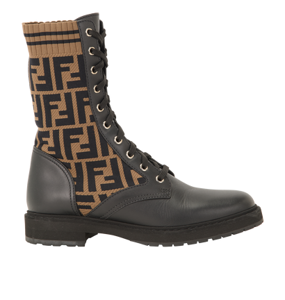 Fendi Zucca Print Rockoko Biker Boots, &pound;320, Shoes, Brown, Canvas, Front view