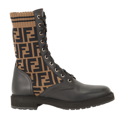 Fendi Zucca Print Rockoko Biker Boots, Canvas, Brown, UK6, 2*