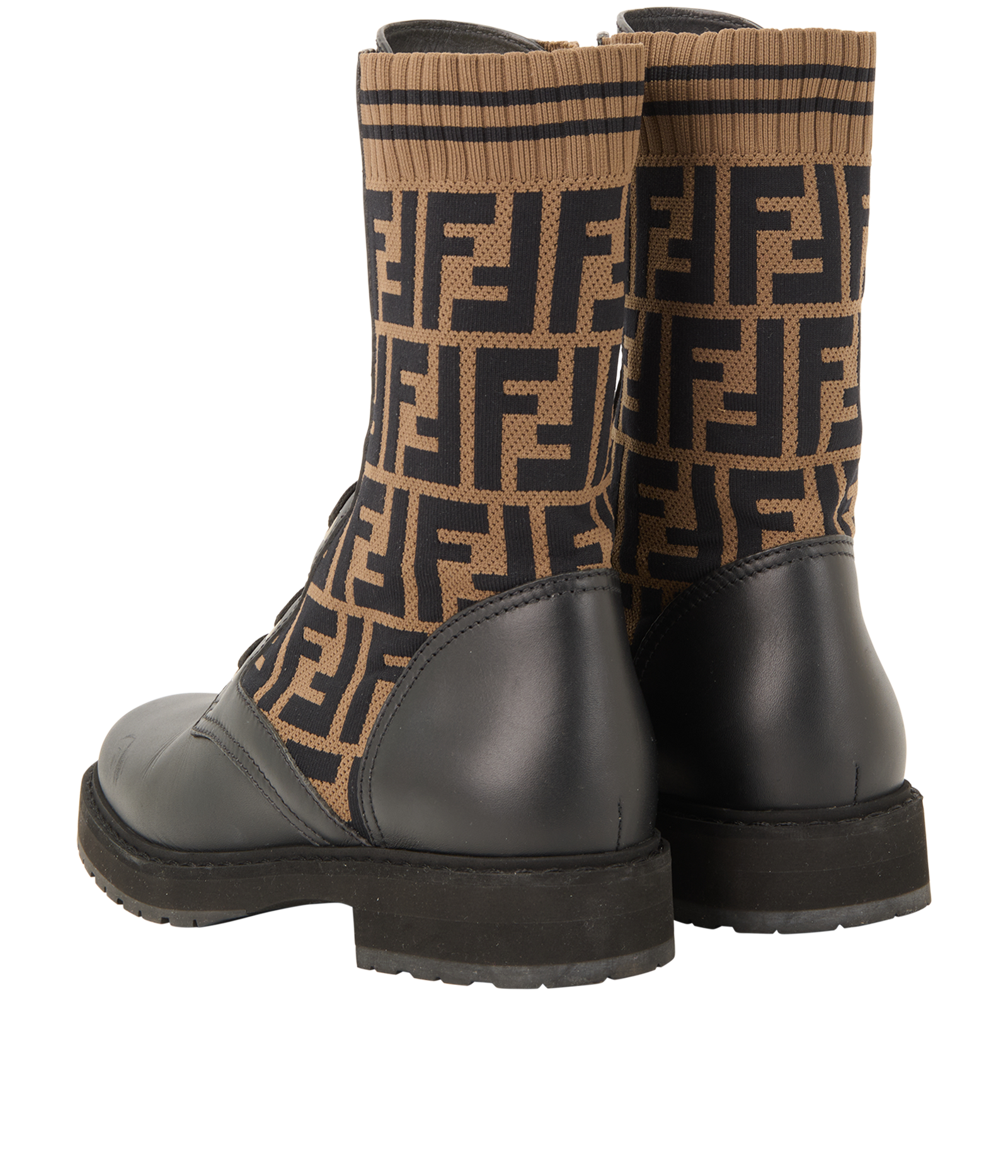 Fendi Zucca Print Rockoko Biker Boots, &pound;320, Shoes, Brown, Canvas, Back view