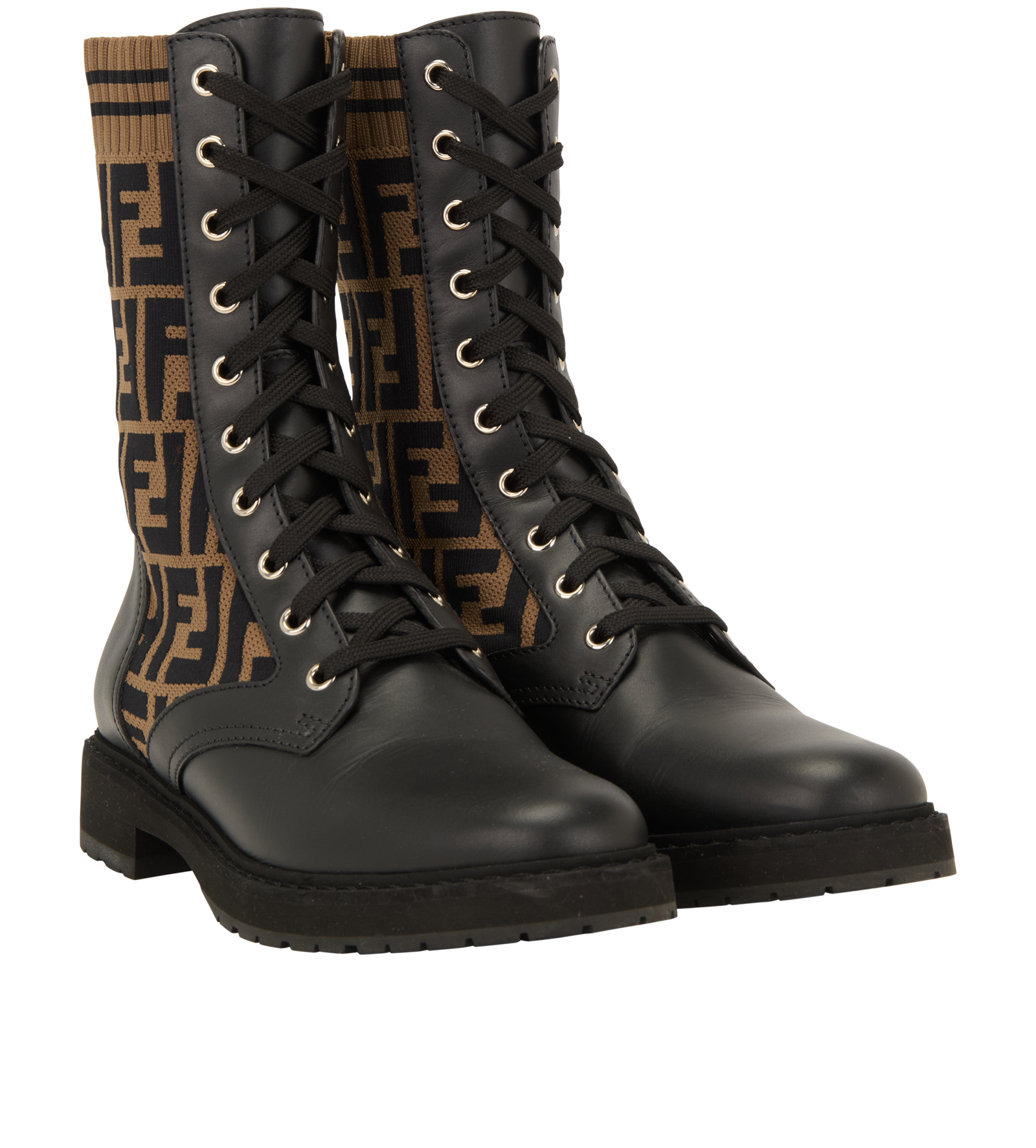 Fendi Zucca Print Rockoko Biker Boots, &pound;320, Shoes, Brown, Canvas, Side view
