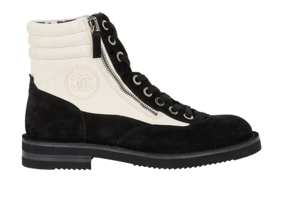 Chanel Zip Detail Ankle Boots, £380, Shoes, Black/White, Suede, Front view
