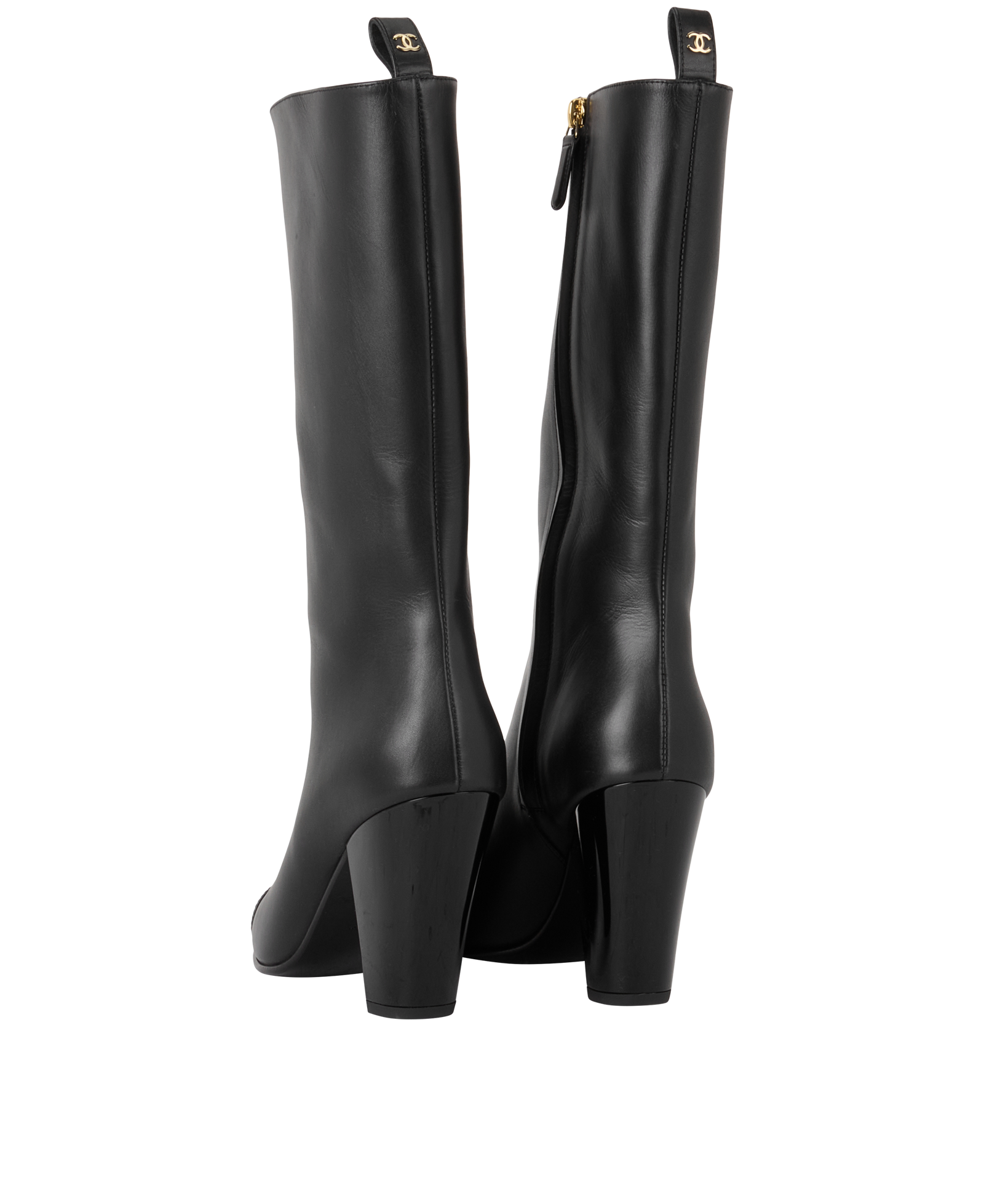 Chanel Knee Length Boots, &pound;695, Shoes, Black, Leather, Back view