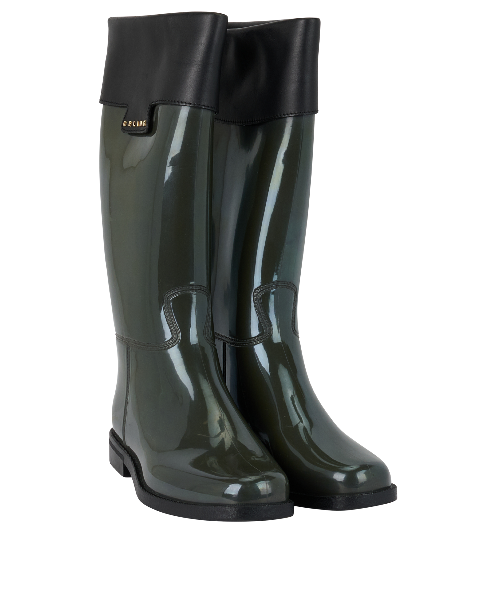 Celine Rain Boots, &pound;220, Shoes, Green, Leather/Rubber, Side view