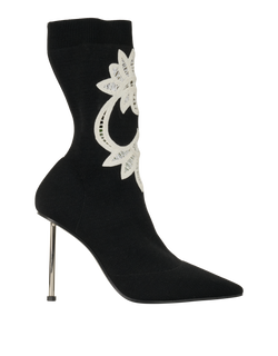 Alexander McQueen Embroidered Sock Boots, Fabric, Black, UK6, 2*