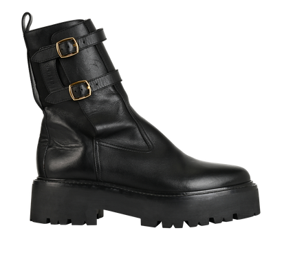 Celine Double Buckle Boots, £495, Shoes, Black, Leather, Front view