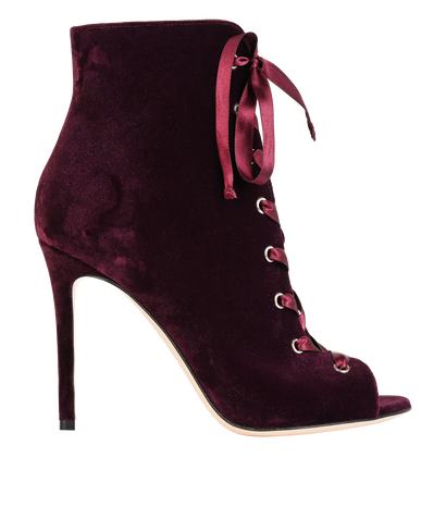 Gianvito Rossi Fraser Boots, £90, Shoes, Burgundy, Velvet, Front view