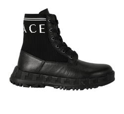 Versace Logo Knitted Boots, Leather, Black, UK 5, B, 3*