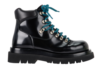 Bottega Veneta Lug Hiking Boots, £350, Shoes, Black, Leather, Front view