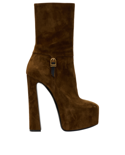 Saint Laurent Nico Platform Boots, &pound;450, Shoes, Brown, Suede, Front view