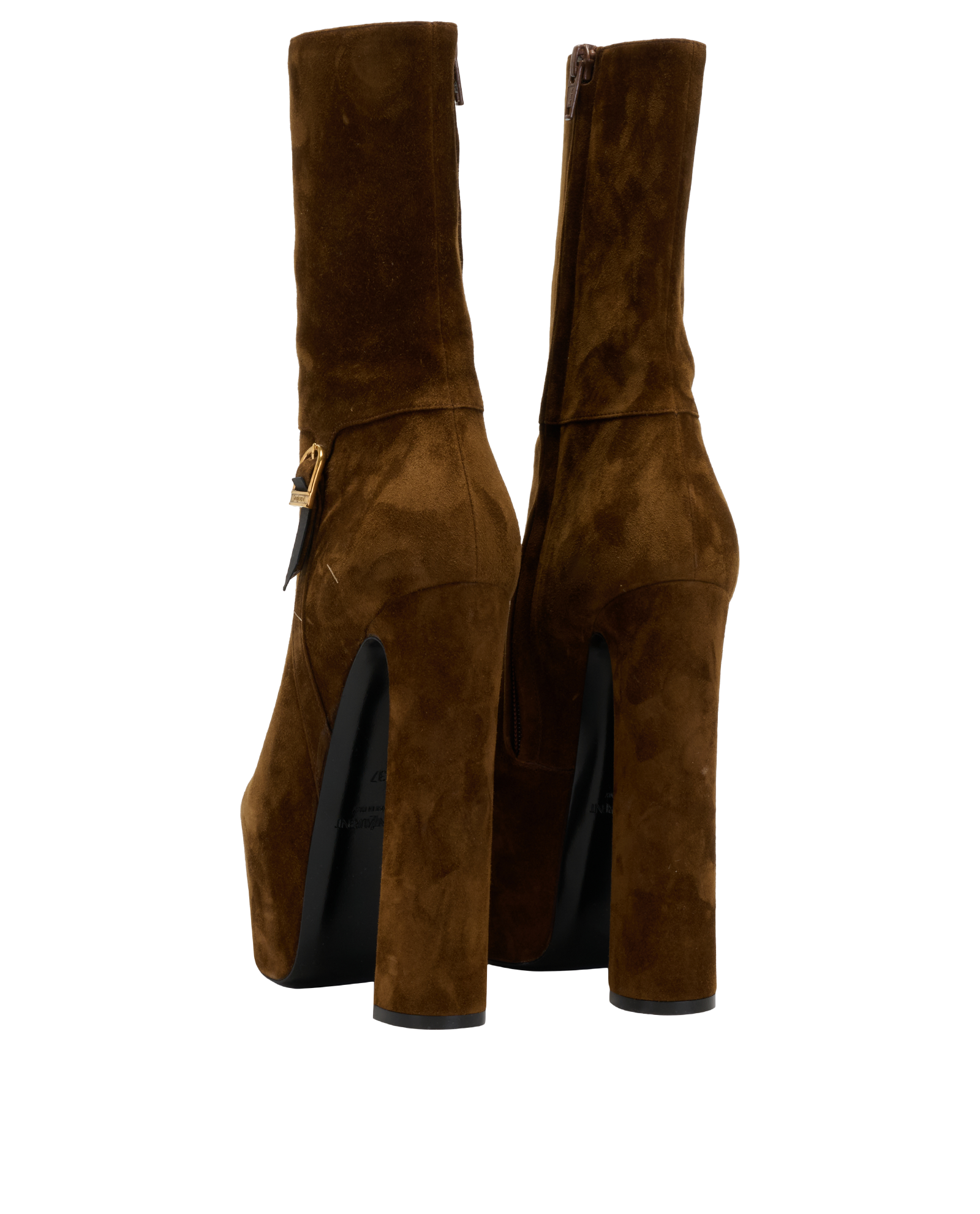 Saint Laurent Nico Platform Boots, &pound;450, Shoes, Brown, Suede, Back view