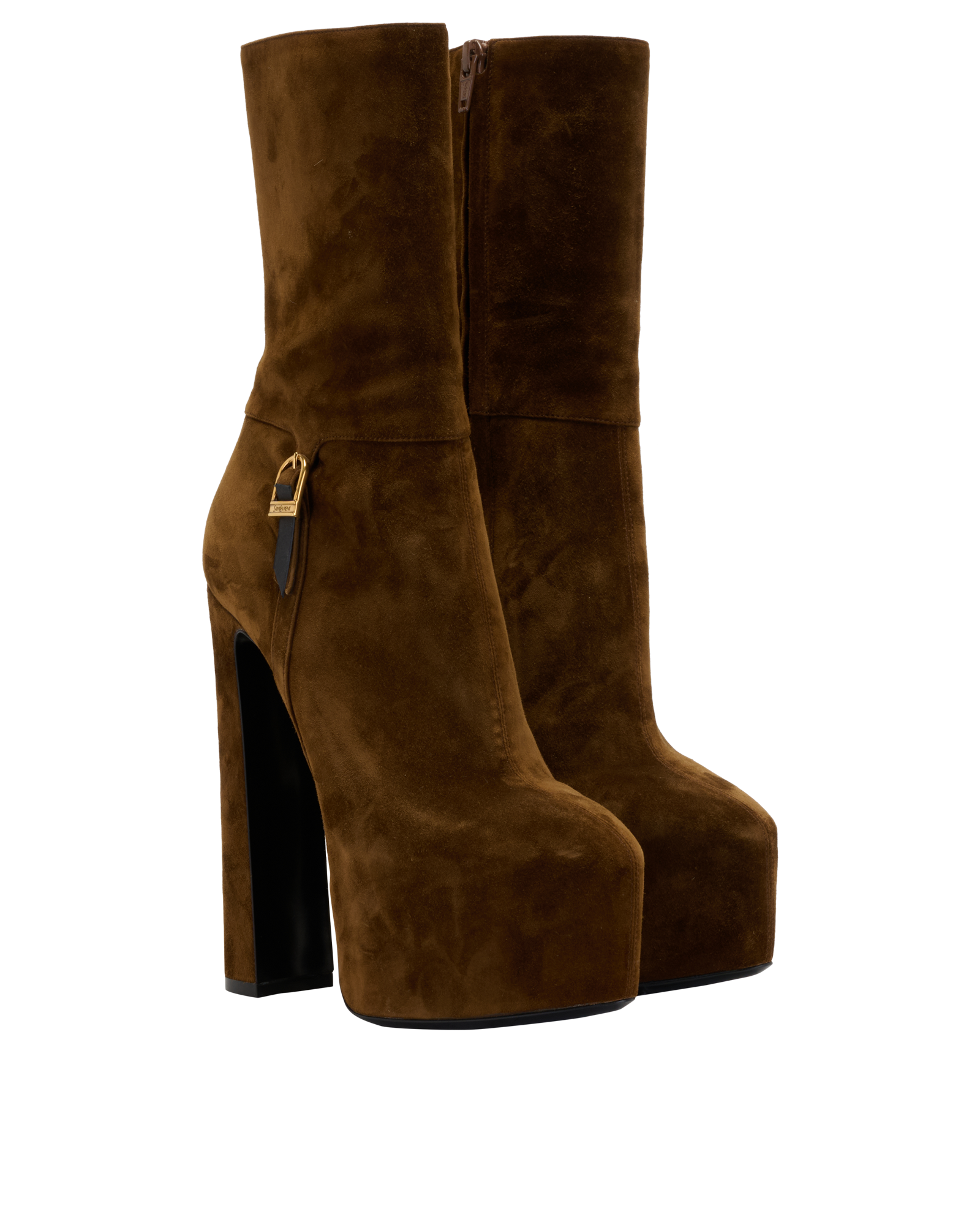 Saint Laurent Nico Platform Boots, &pound;450, Shoes, Brown, Suede, Side view