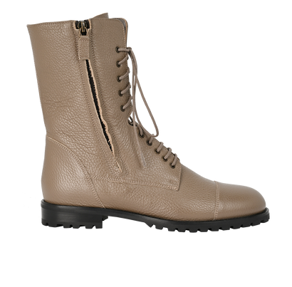 Manolo Blahnik Lugata Combat Boots, £280, Shoes, Taupe, Leather, Front view