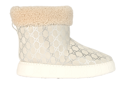 Gucci Shearling Trim Suede Boots, £495, Shoes, Silver, Suede, Front view