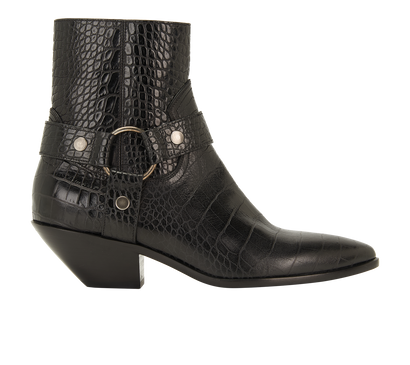 Saint Laurent Croc Embossed Cowboy Boots, &pound;295, Shoes, Black, Croc Embossed/Leather, Front view