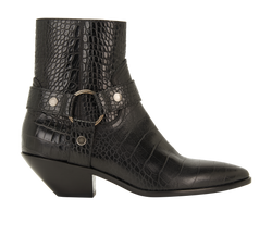 Saint Laurent Croc Embossed Cowboy Boots, Leather, Black, UK5, DB/B, 2*