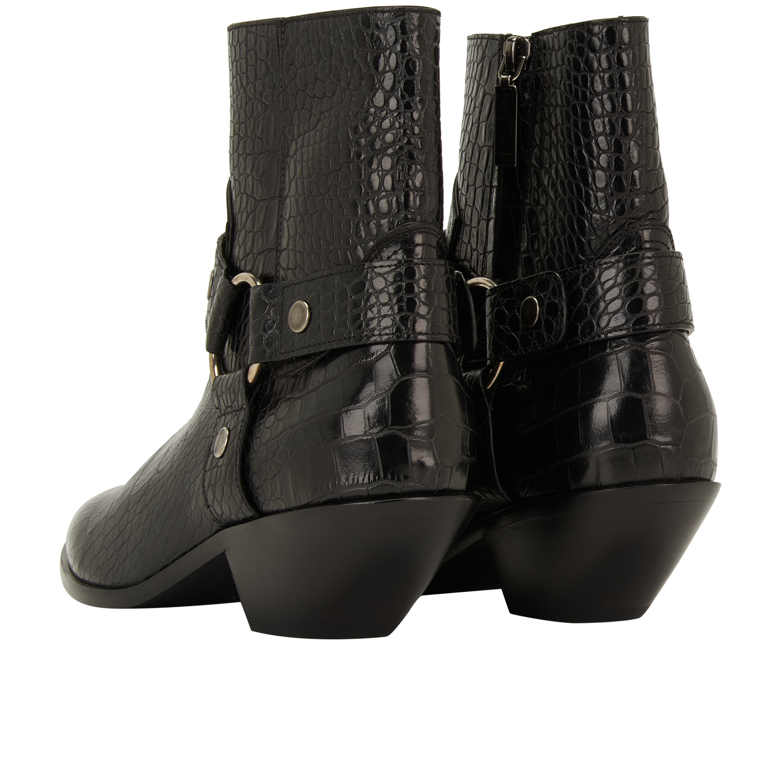 Saint Laurent Croc Embossed Cowboy Boots, &pound;295, Shoes, Black, Croc Embossed/Leather, Back view